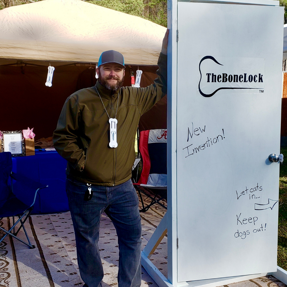 TheBoneLock event Eric from TheBoneLock - pets fixed latch door buddy - alternative to pet door